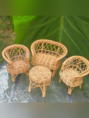 Vintage Wicker Mini Dollhouse Furniture Set 1970's